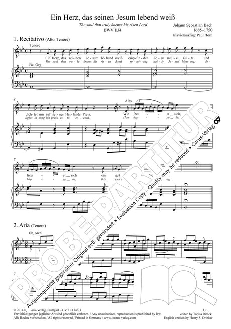 Bach: Ein Herz, das seinen Jesum lebend weiß, BWV 134