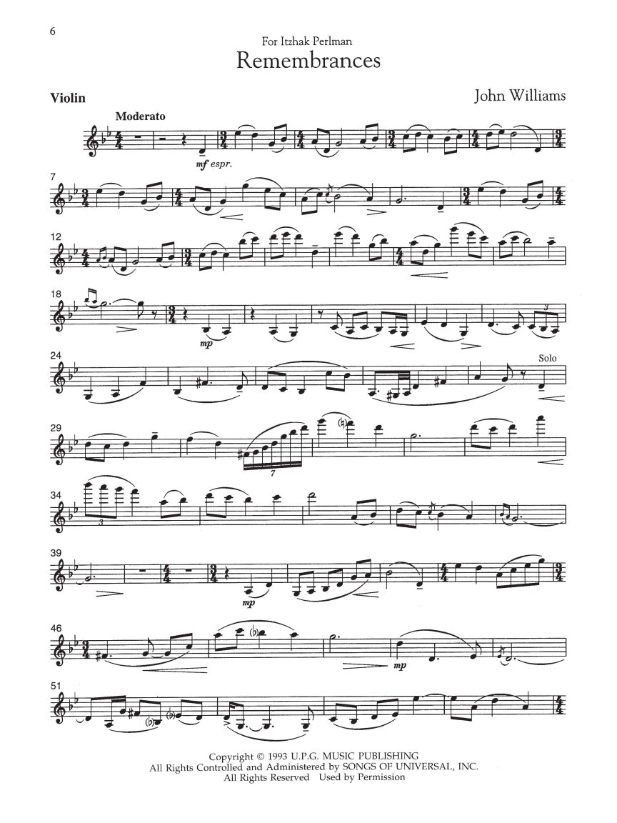 Williams: 3 Pieces from Schindler's List for Violin & Piano