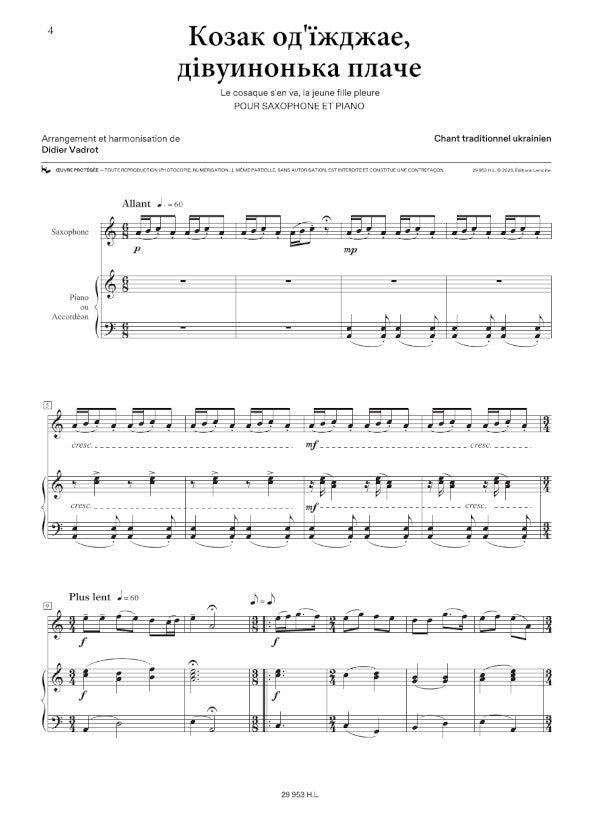 Ukrainian Songs (arr. for saxophone & piano)
