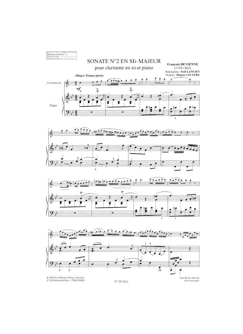 Devienne: Clarinet Sonata No. 2 in B-flat Major – Ficks Music