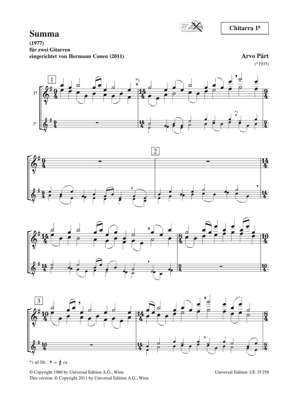 Pärt: Summa (for 2 guitars)