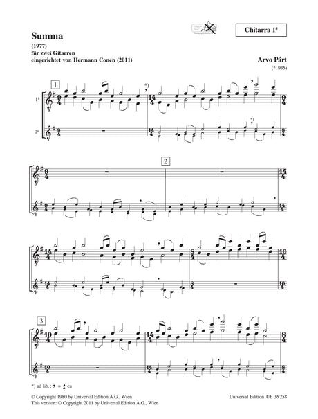 Pärt: Summa (for 2 guitars)