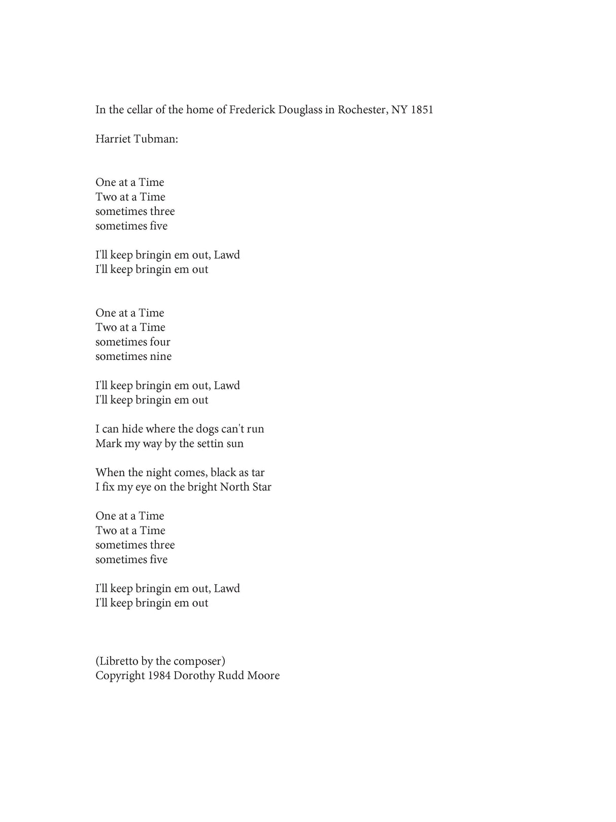 D.R. Moore: One at a Time, Two at a Time (from "Frederick Douglass")