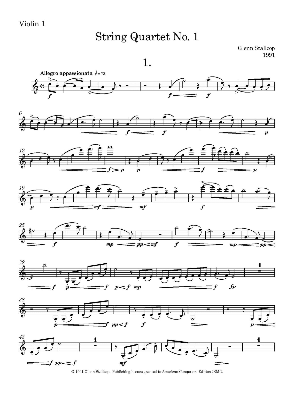 Stallcop: String Quartet No. 1