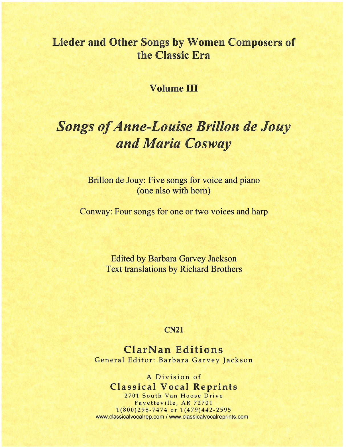 Songs of Anne-Louise Brillon de Jouy and Maria Cosway
