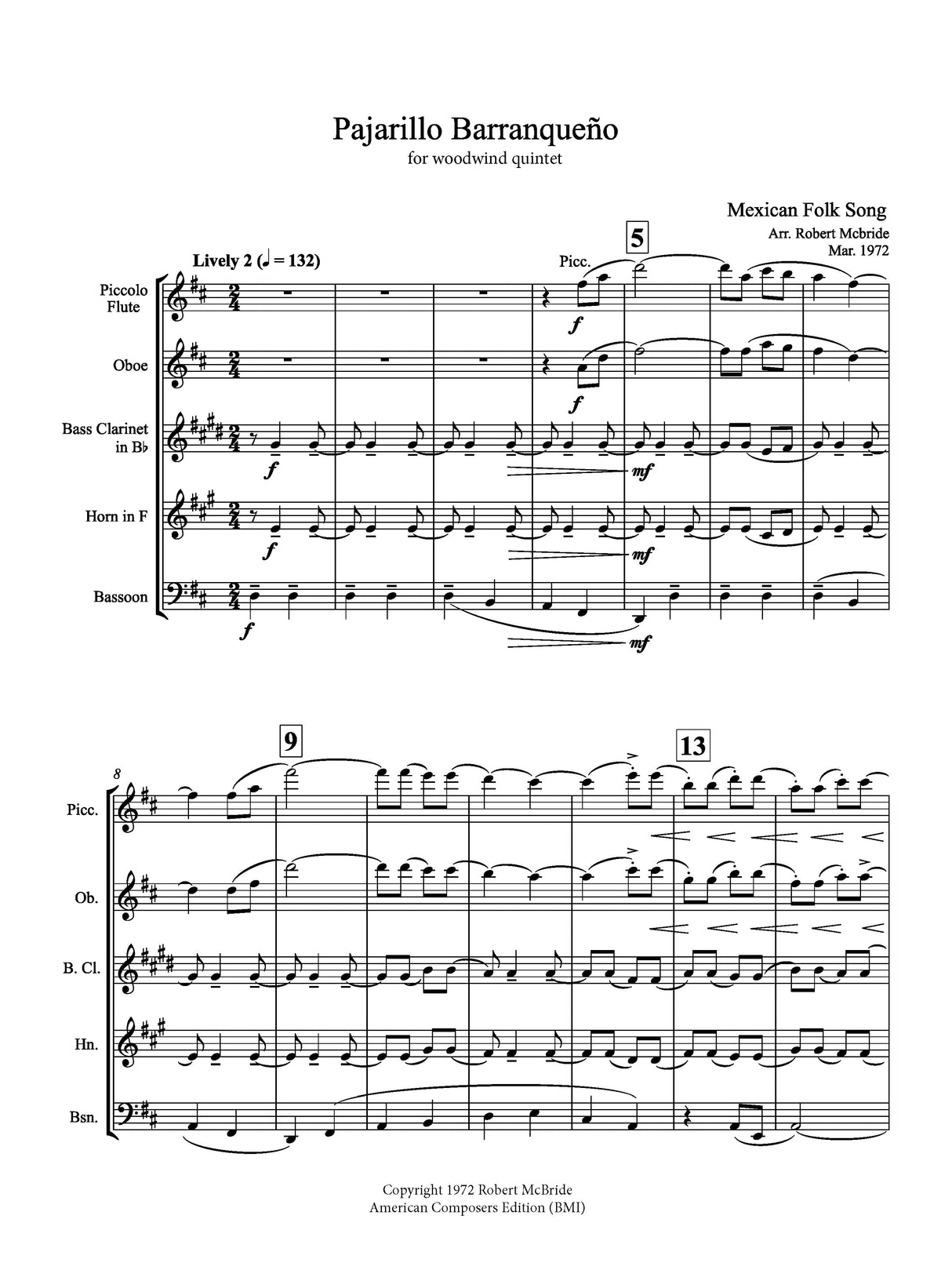 Pajarillo Barranqueño (arr. for wind quintet)