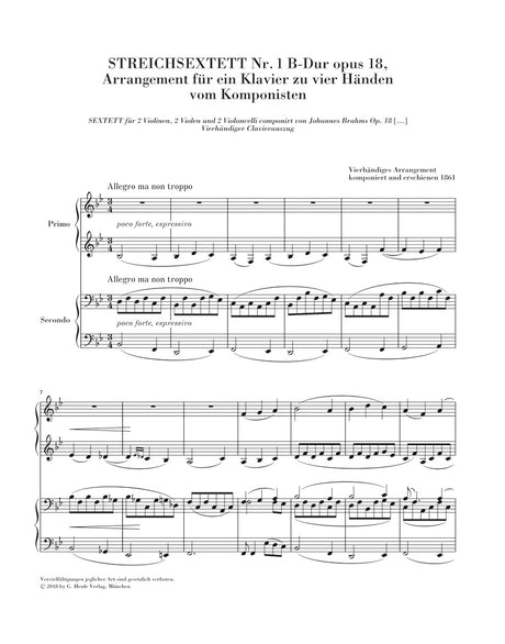 Brahms: String Sextets, Opp. 18 & 36 (arr. for piano 4-hands)