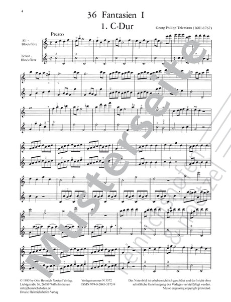 Telemann: Fantasies (arr. for AT recorders) - Volume 1 (Nos. 1-8)