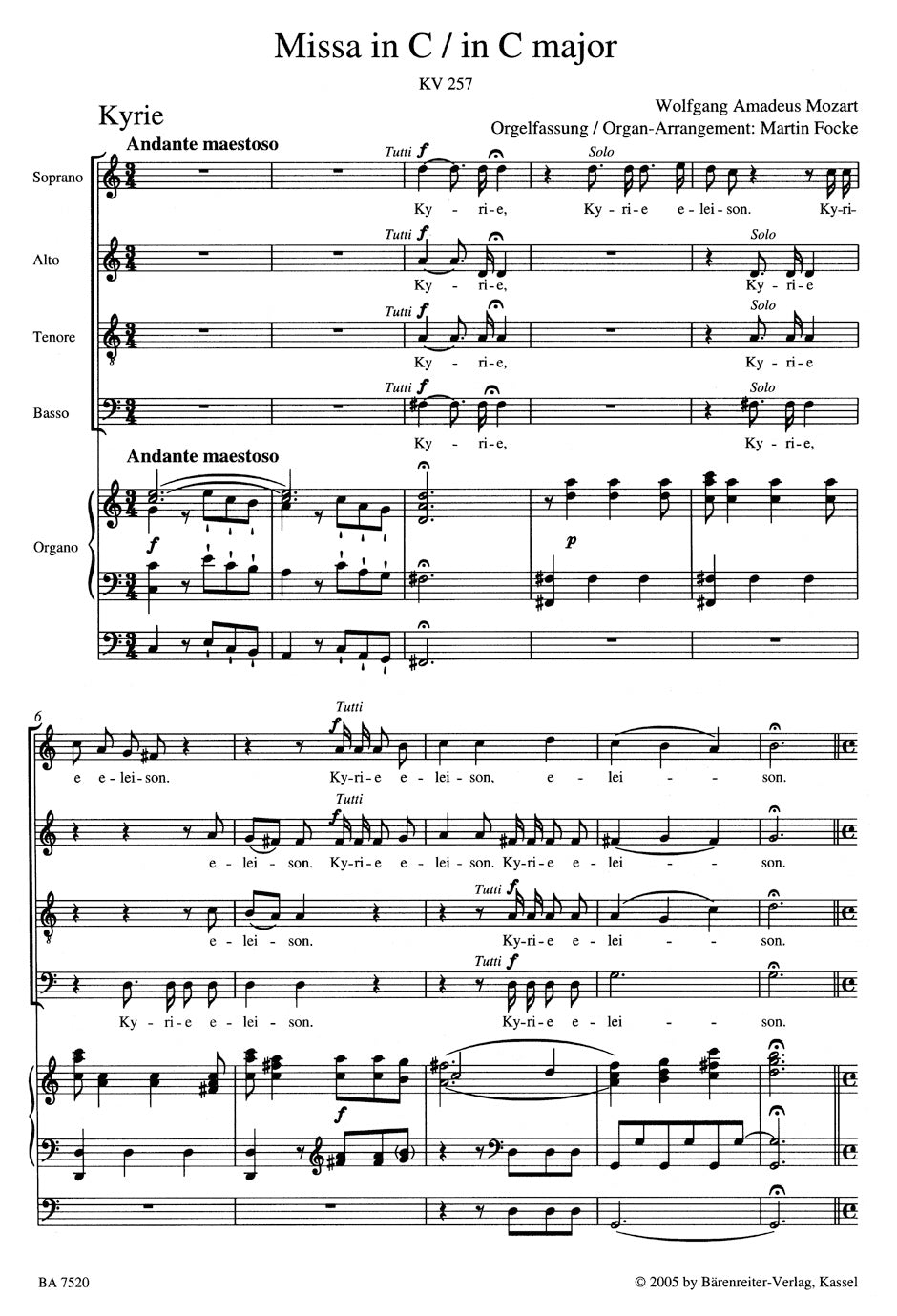 Mozart: Missa in C Major, K. 257 (arr. for Soloists, Choir and Organ)