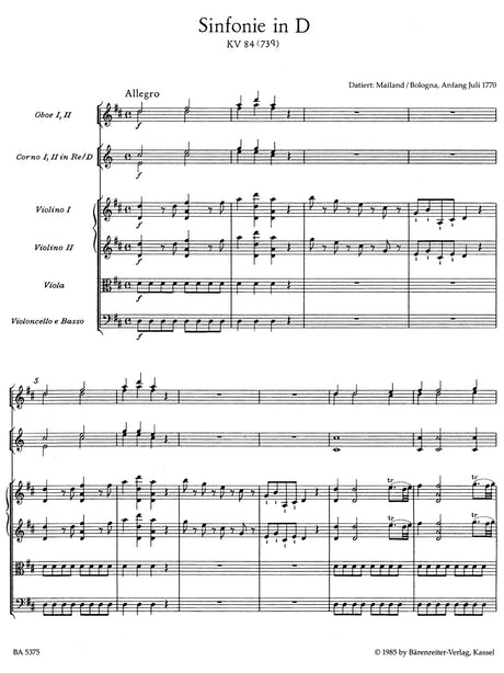 Mozart: Symphony No. 11 in D Major, K. 84 (73Q)