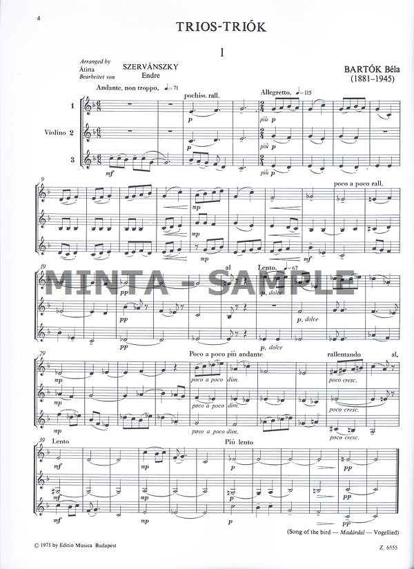 Bartók: Trios (arr. for 3 violins)