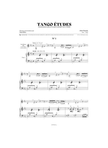 Piazzolla: Tango-Études (for alto sax or clarinet and piano)