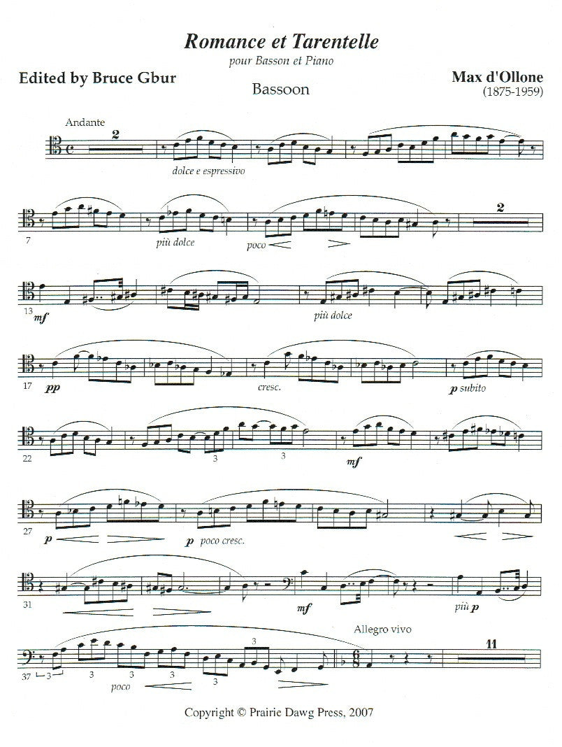 d'Ollone: Romance et Tarentelle