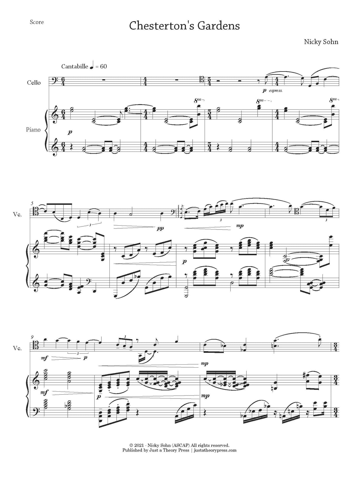 Sohn: Chesterton's Gardens (Version for Cello & Piano)