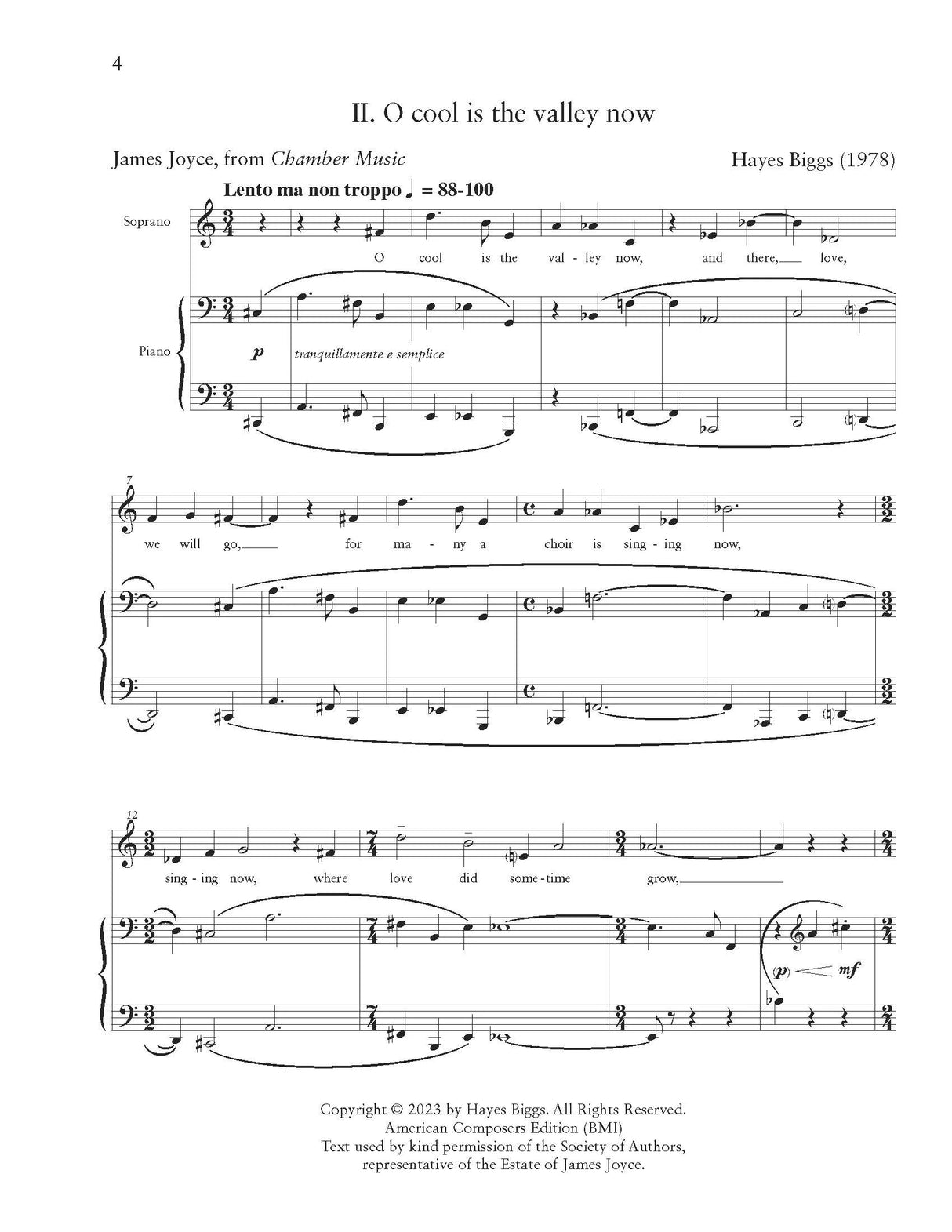 H. Biggs: 2 Poems from James Joyce's "Chamber Music"