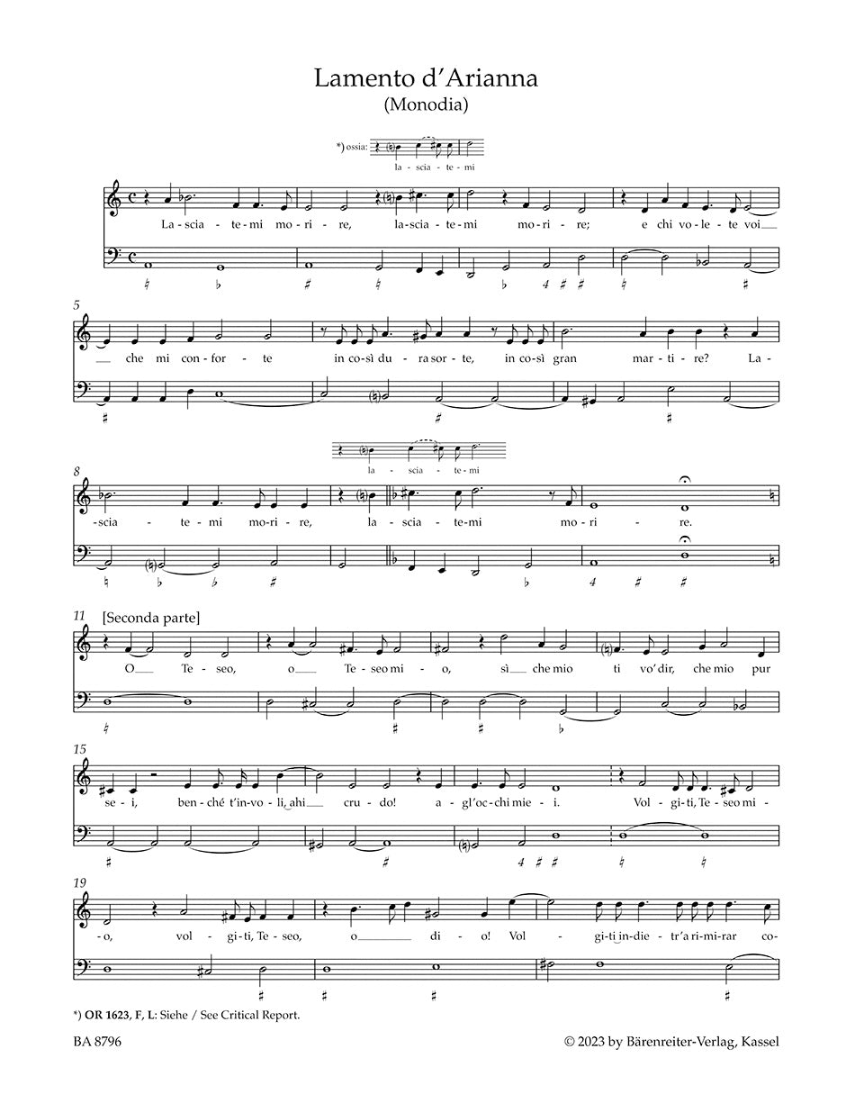 Monteverdi: Lamento d' Arianna (Monodia) / Pianto della Madonna (Contrafactum)