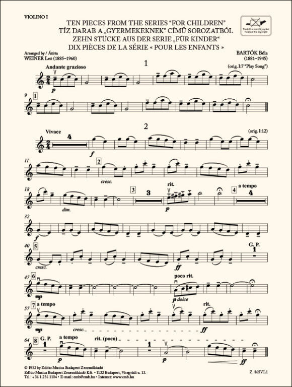 Bartók: Ten Pieces from the Series 'For Children' (arr. for string ensemble)