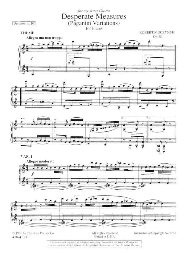 Muczynski: Desperate Measures, Op. 48