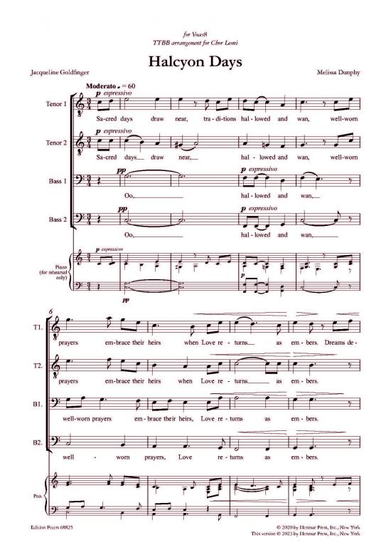 Dunphy: Halcyon Days (Version for TTBB Choir)