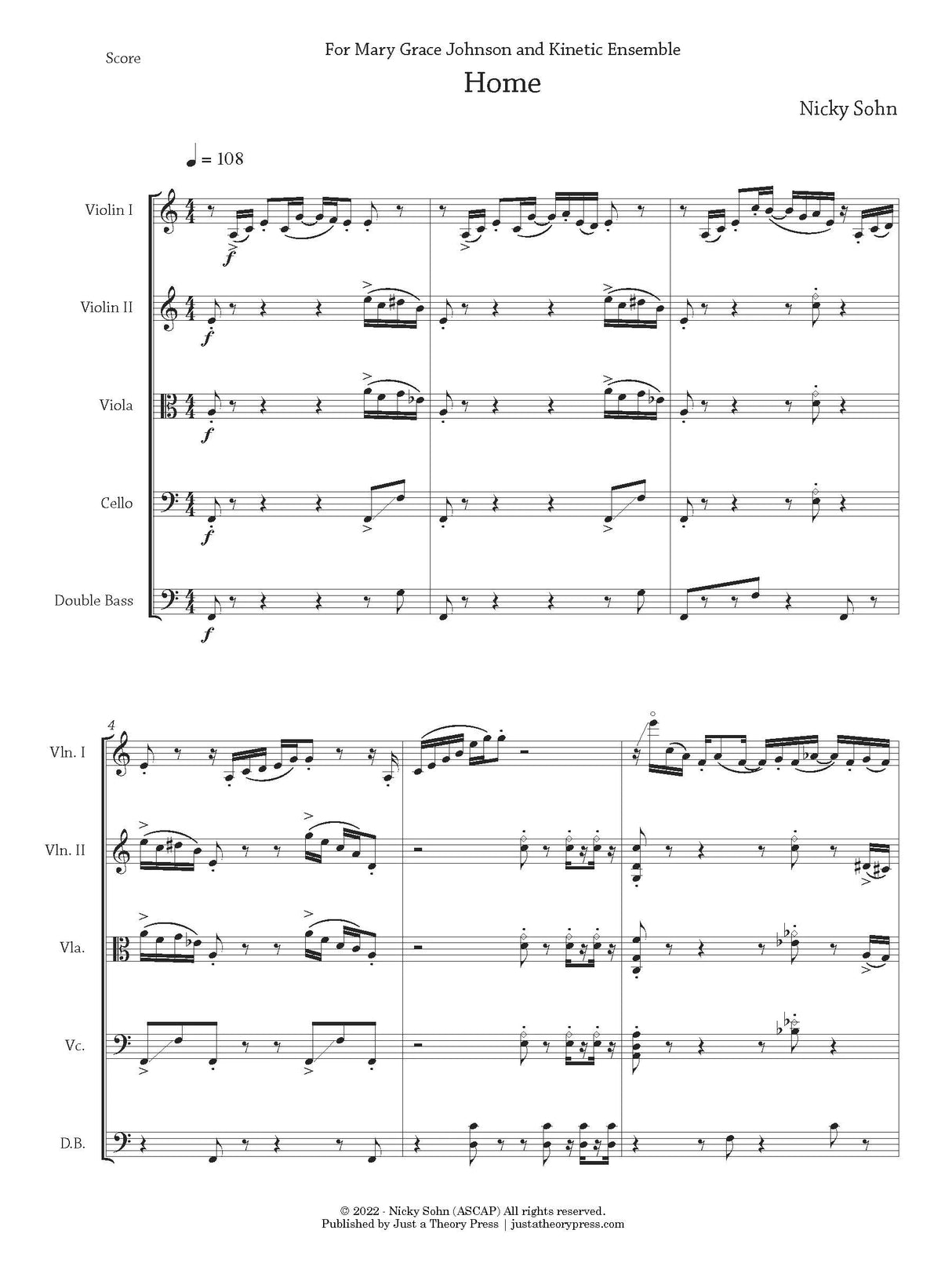 Sohn: Home (Version for String Quintet)
