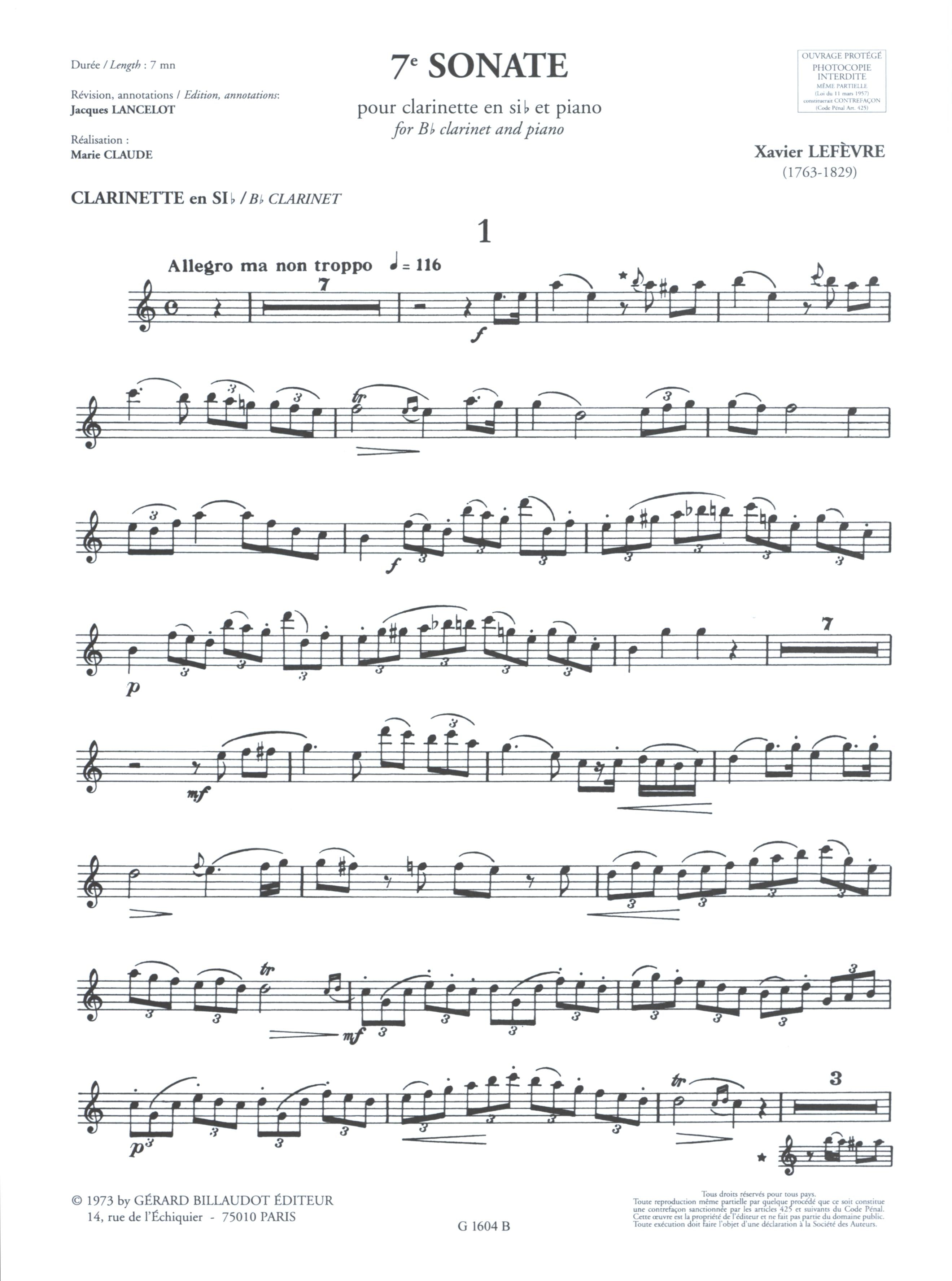 Lefèvre: Clarinet Sonata No. 7 in G Minor – Ficks Music