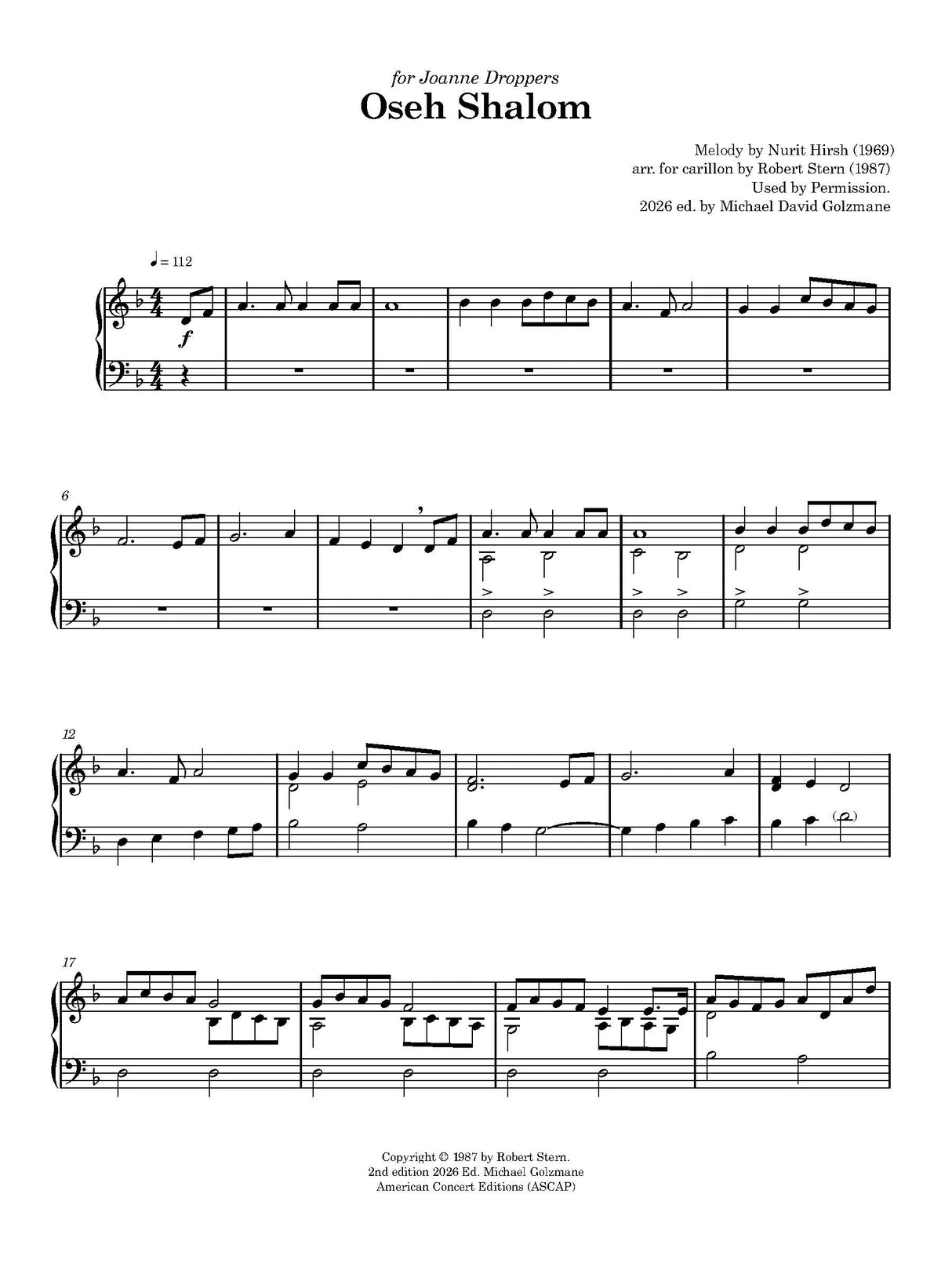 Hirsh: Oseh Shalom (arr. for carillon)