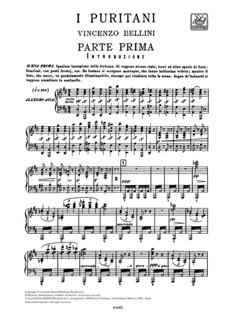 ベッリーニ 歌劇 楽譜 I PURITANI IL PIRATA Bellini: I Puritani – Ficks Music