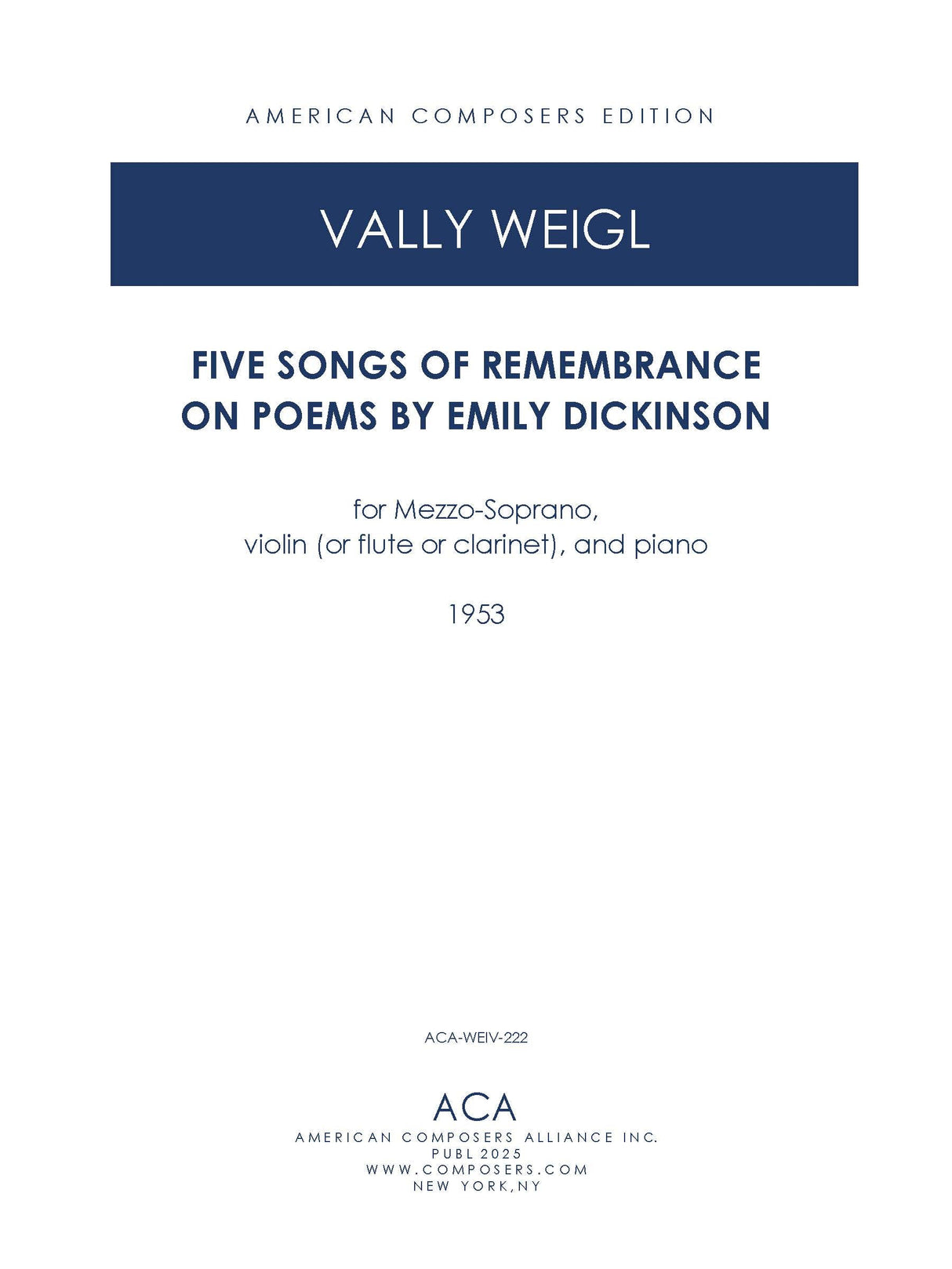 V. Weigl: 5 Songs of Remembrance