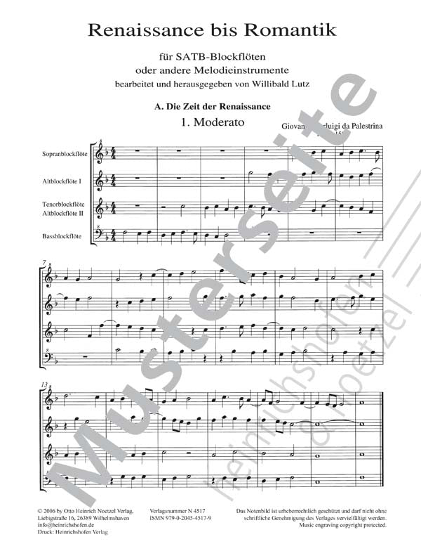 Renaissance to Romantic - Arrangements for SATB Recorders