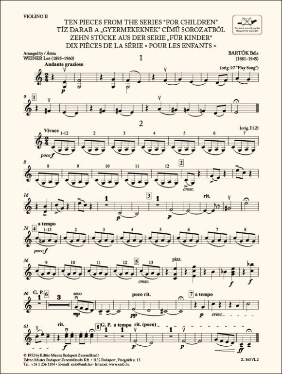 Bartók: Ten Pieces from the Series 'For Children' (arr. for string ensemble)
