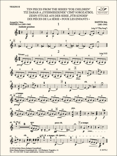 Bartók: Ten Pieces from the Series 'For Children' (arr. for string ensemble)