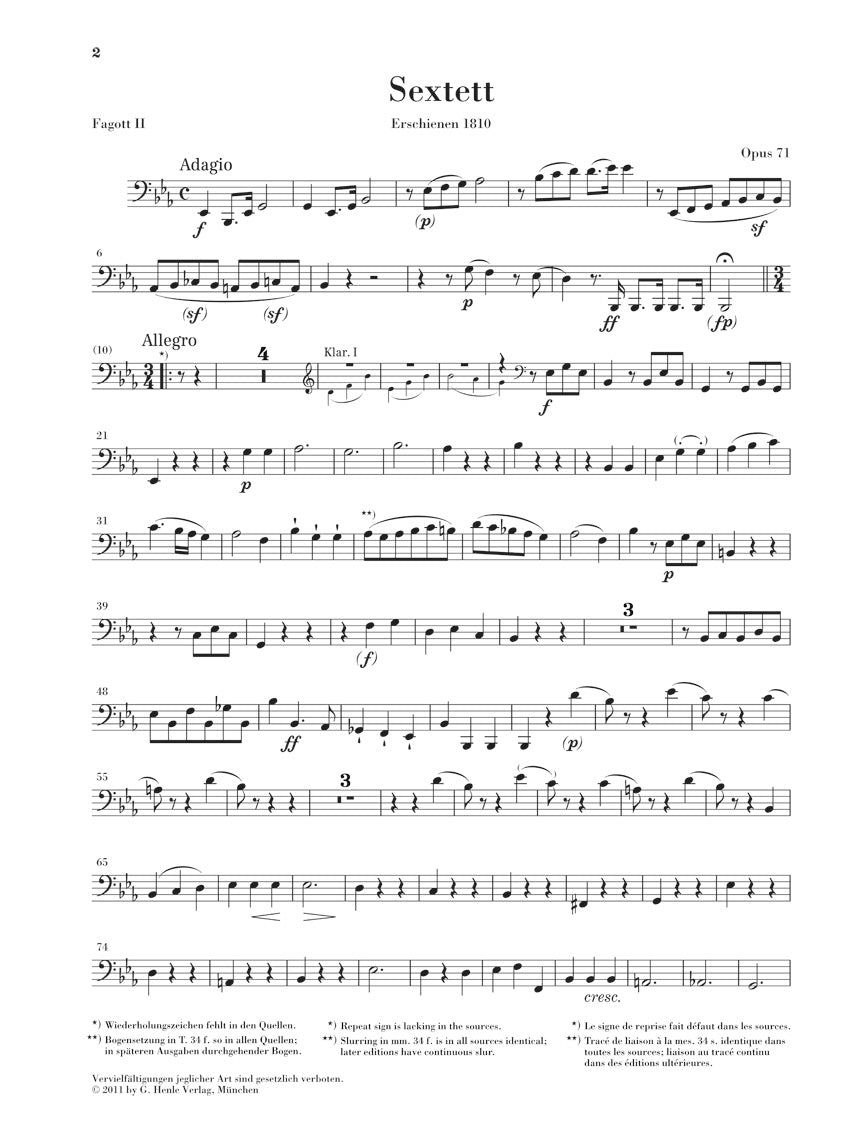 Beethoven: Sextet in E-flat Major, Op. 71 and March, WoO 29