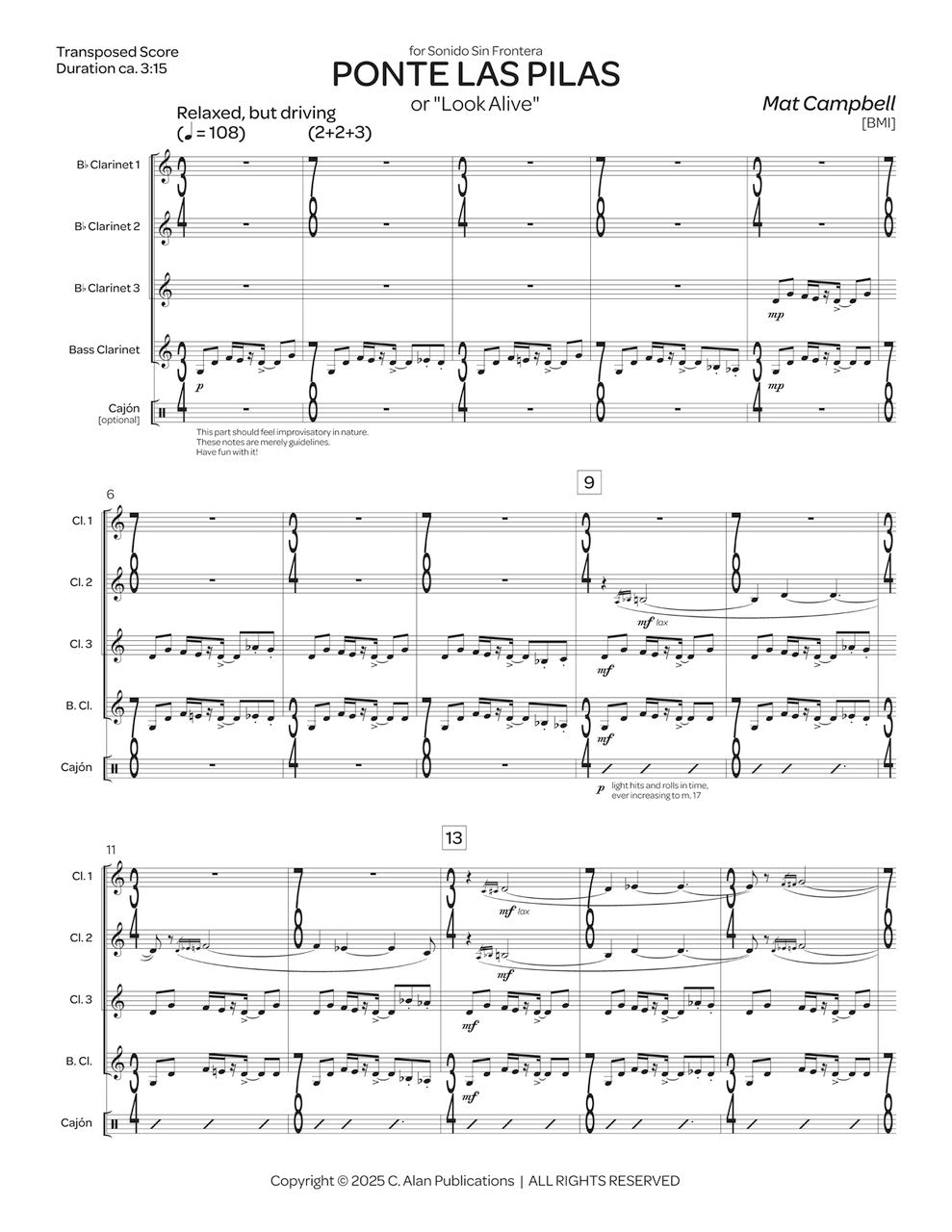 Campbell: Ponte las Pilas (Version for Clarinet Quartet)