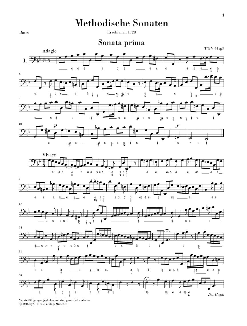 Telemann: Methodical Sonatas for Flute or Violin and continuo