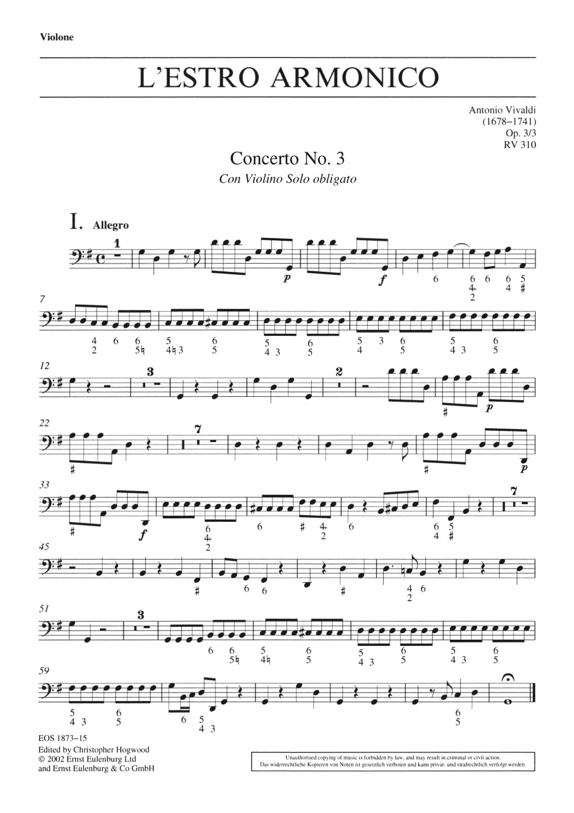 Vivaldi: L'Estro Armonico, RV 310, Op. 3, No. 3