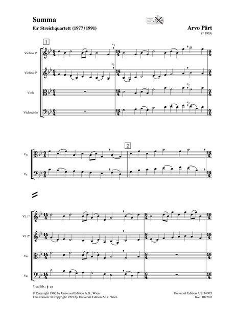 Pärt: Summa (for string quartet)