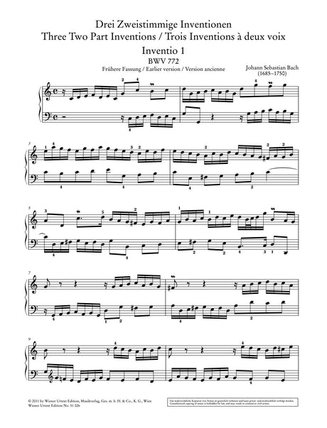 Bach: 3 Two-Part Inventions, BWV 772, 777, 779