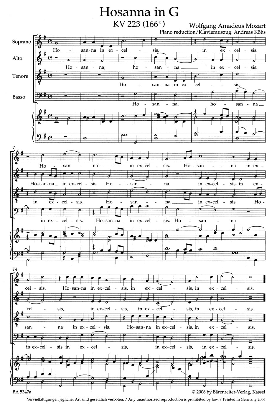Mozart: Hosanna in G Major, K. 223 (166e)