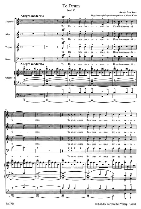 Bruckner: Te Deum, WAB 45 (arr. for choir and organ)