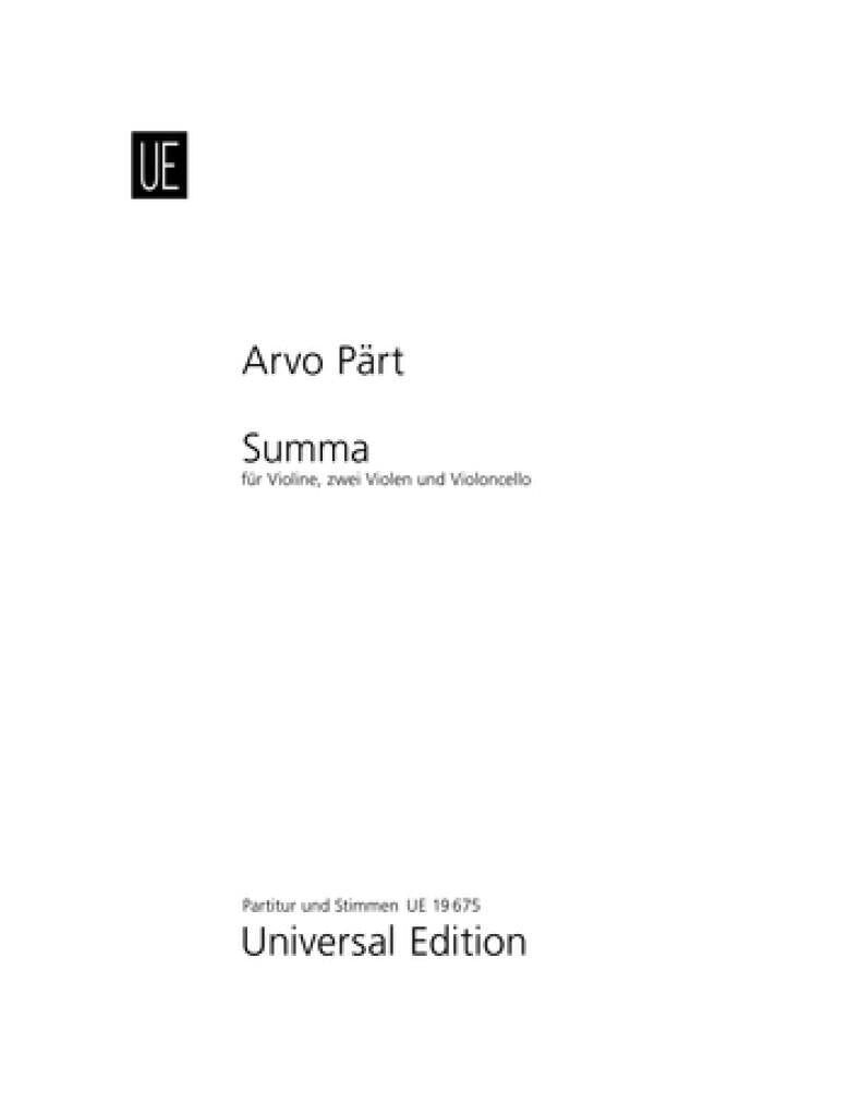 Pärt: Summa (for violin, 2 violas and cello)