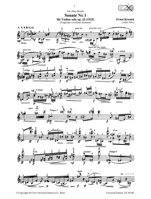 Krenek: Sonata No. 1 for Solo Violin, Op. 33