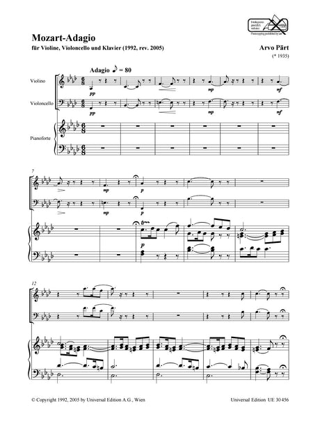Pärt: Mozart-Adagio (for Violin, Cello & Piano)