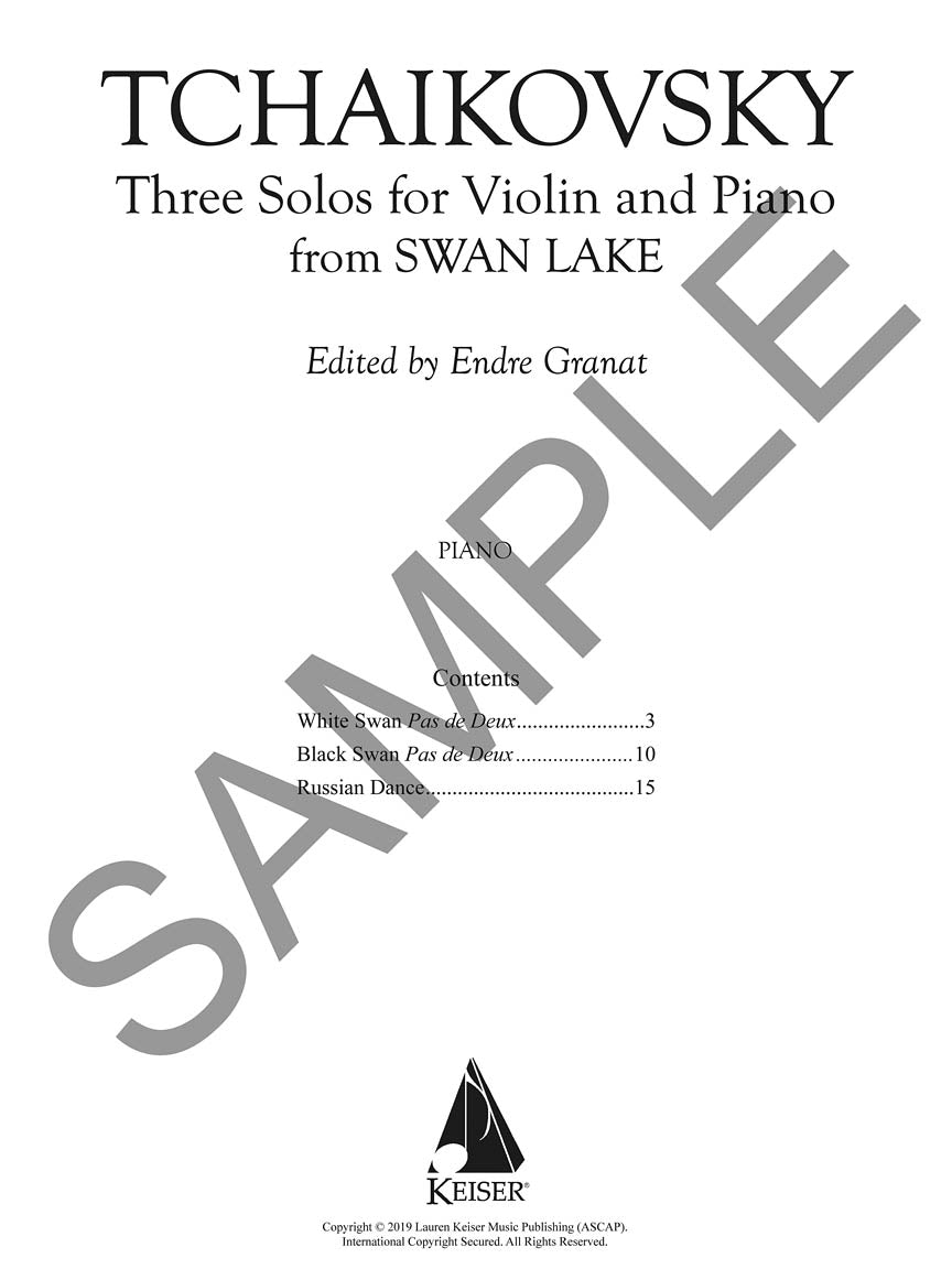 Tchaikovsky: 3 Solos for Violin and Piano from 'Swan Lake'