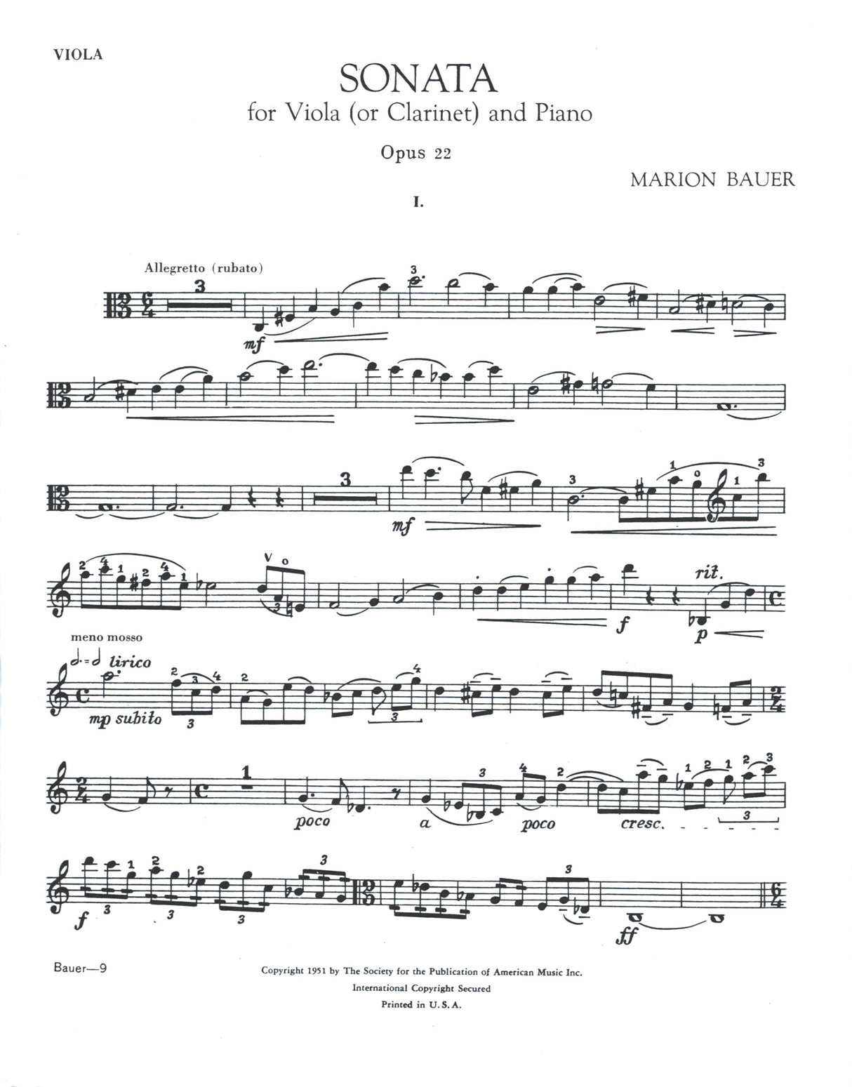 Bauer: Sonata for Viola (or Clarinet) and Piano
