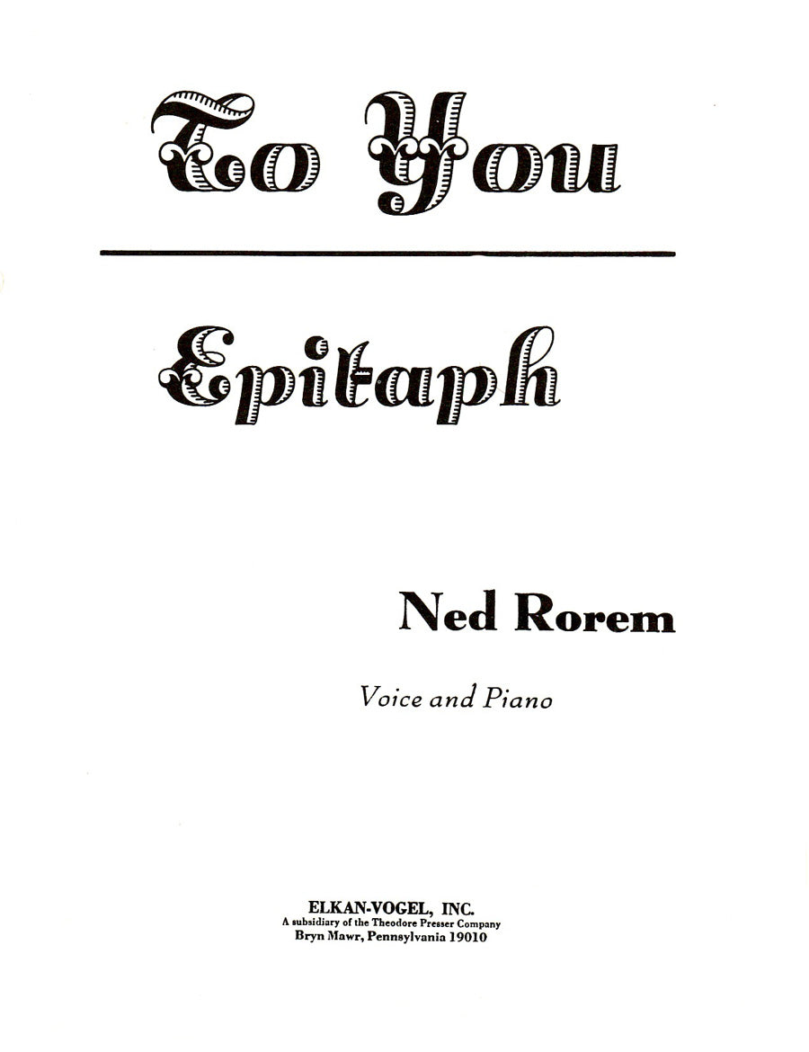 Rorem: To You / Epitaph