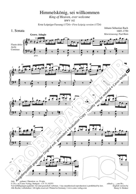 Bach: Himmelskönig, sei willkommen, BWV 182 (First Leipzig version in G Major)