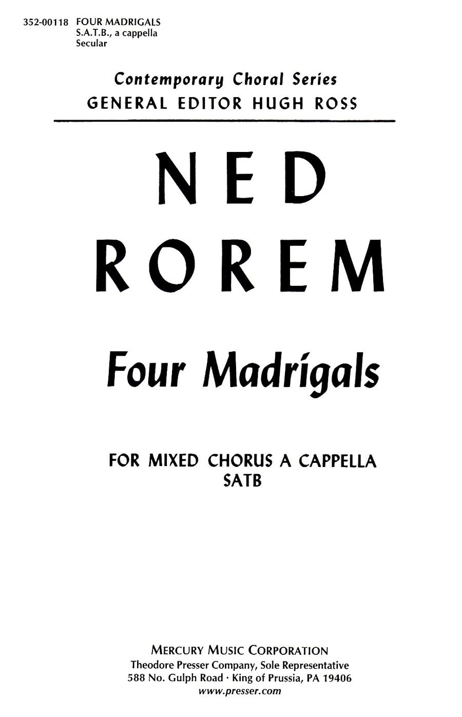 Rorem: Four Madrigals