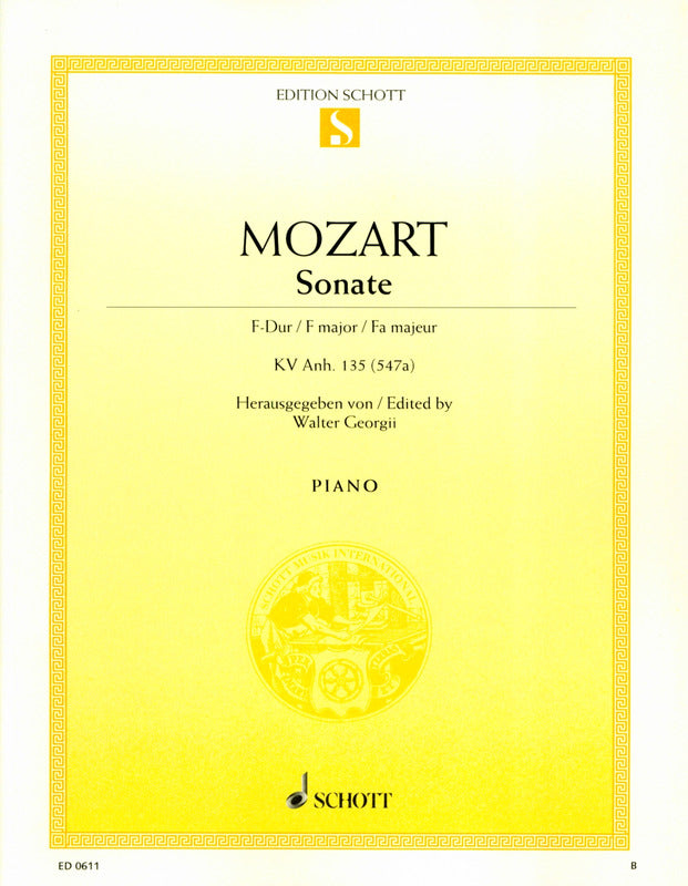 Mozart: Piano Sonata in F Major, K. 547a (Anh. 135)