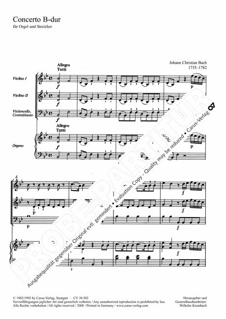 J. C. Bach: Organ Concerto in B-flat Major, Op. 13, No. 4