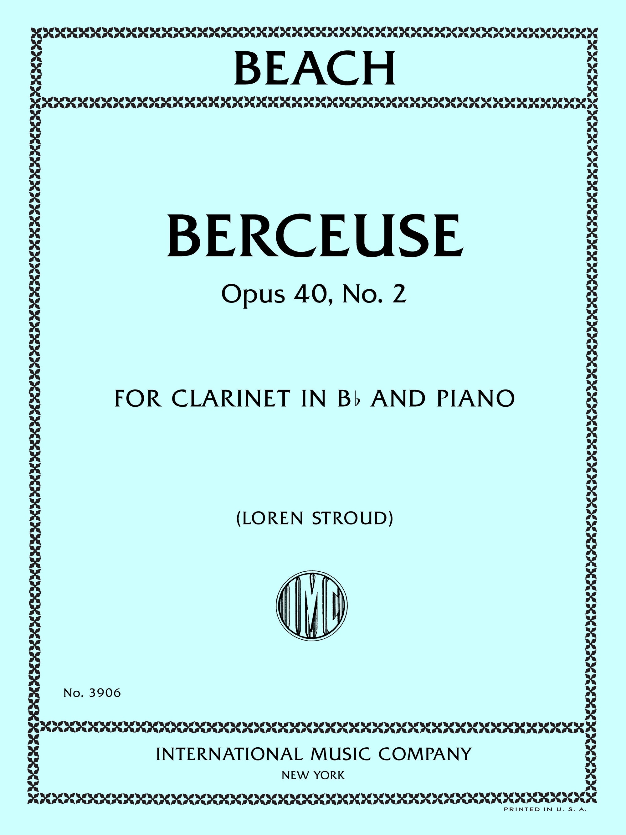 Beach: Berceuse, Op. 40, No. 2 (arr. for clarinet & piano)